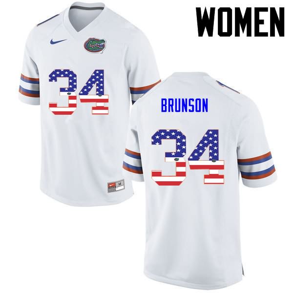 NCAA Florida Gators Lacedrick Brunson Women's #34 USA Flag Fashion Nike White Stitched Authentic College Football Jersey GPJ0864ZR